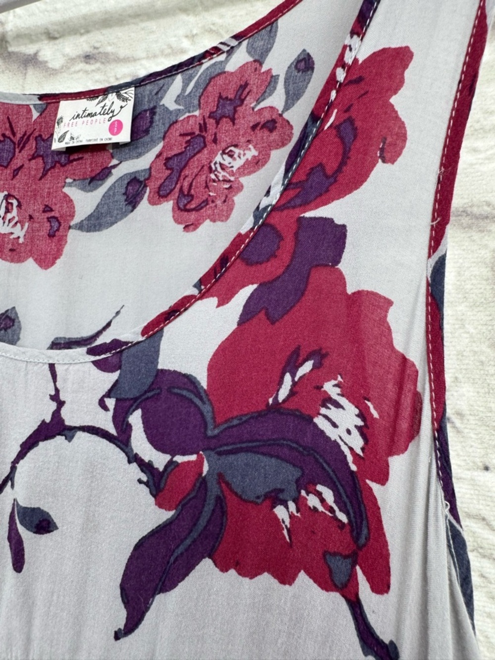 Free People Voile & Lace Trapeze Slip Dress Gray Red Floral Boho Size Small - Picture 4 of 14